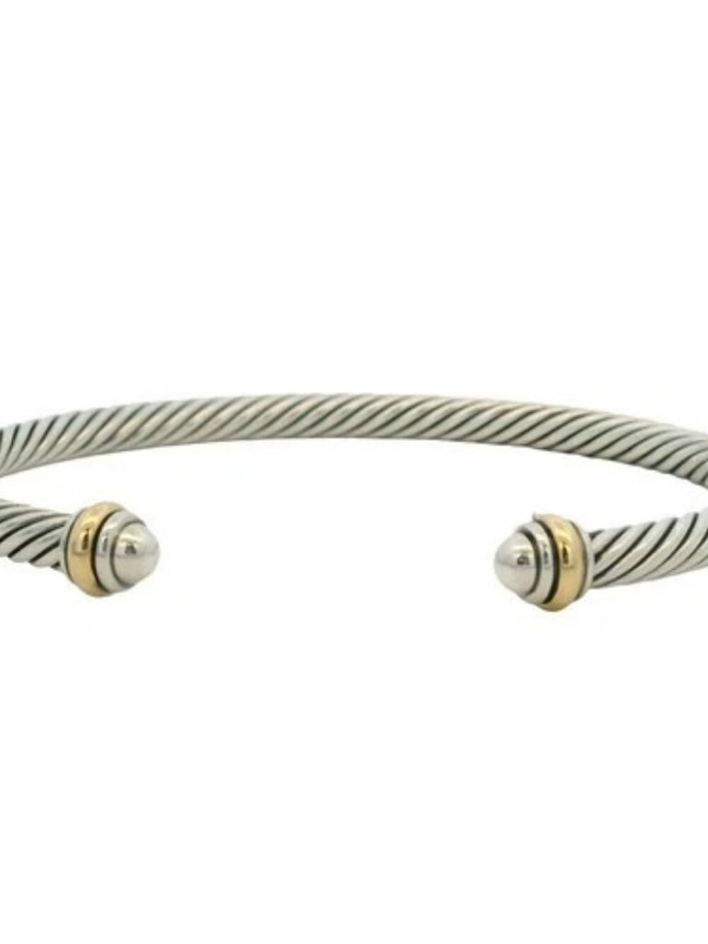 David Yurman Solid 925 Sterling and 18kt Yellow Gold Cable Flex Cuff Bracelet 6"